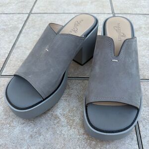 Naked Feet Gray Platform Mule Heels Naked